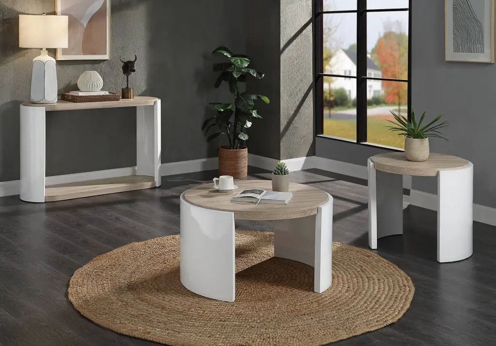 Zoma Coffee Table White High Gloss Oak Finish LV02414 MDF Modern Design acme onsite store