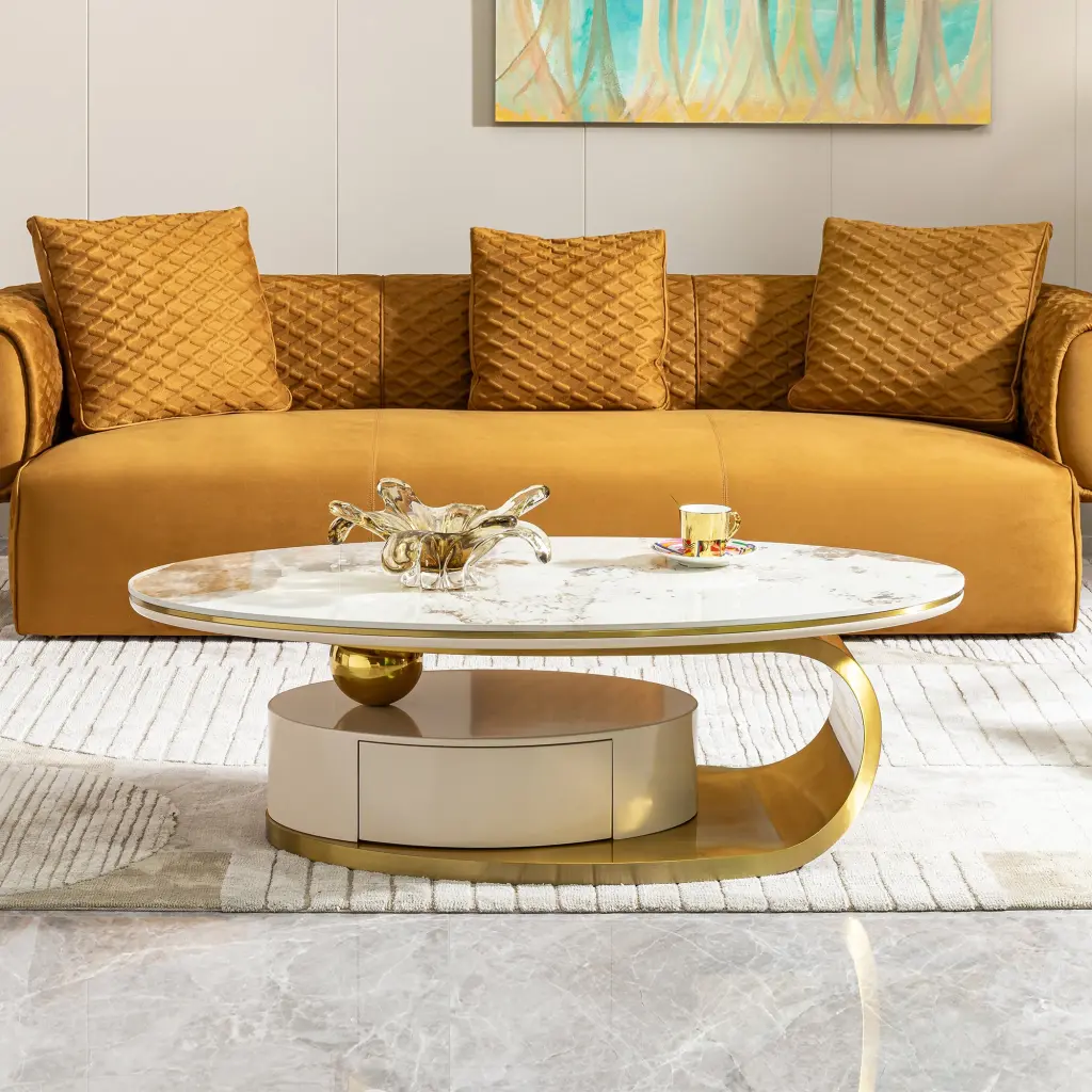Modern 0.47" Thickness Sintered Stone Coffee Table 2 Drawers Matt Finish foshan dahui furniture co.-ltd.