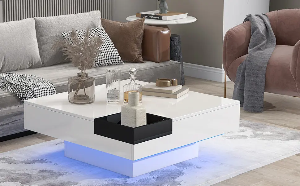 Modern Minimalist 31.5x31.5 Inch Square Coffee Table Detachable Tray on-trend
