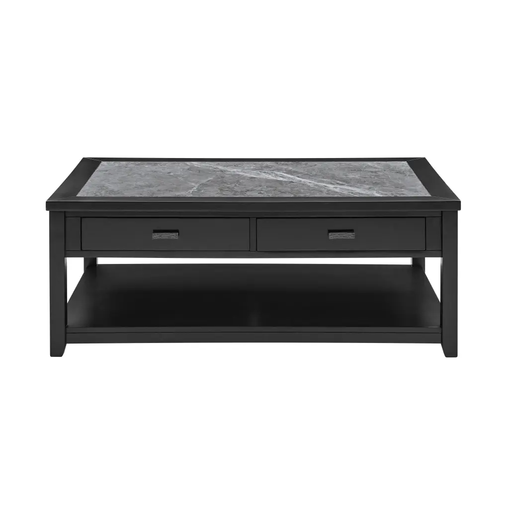 Garvine Sintered Stone Coffee Table Black Wood Modern Living Room Center Table steve silver furniture