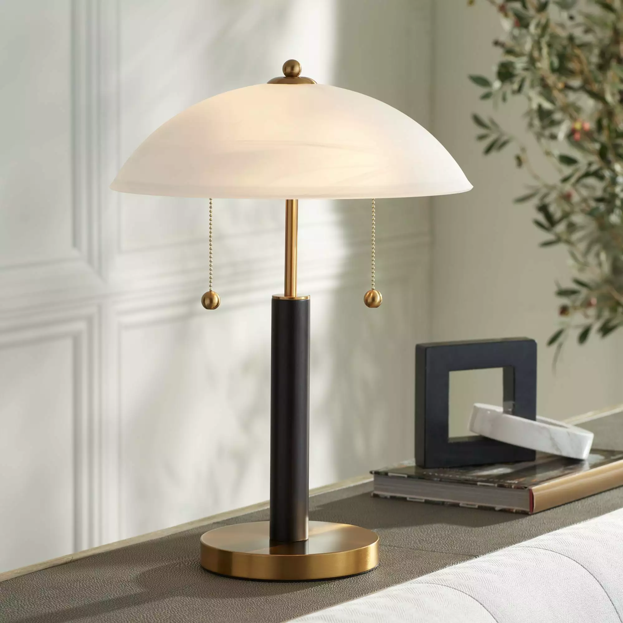 360 Lighting Mid Century Modern Desk Lamp Brown Wood White Frosted Glass Shade Bedroom Office