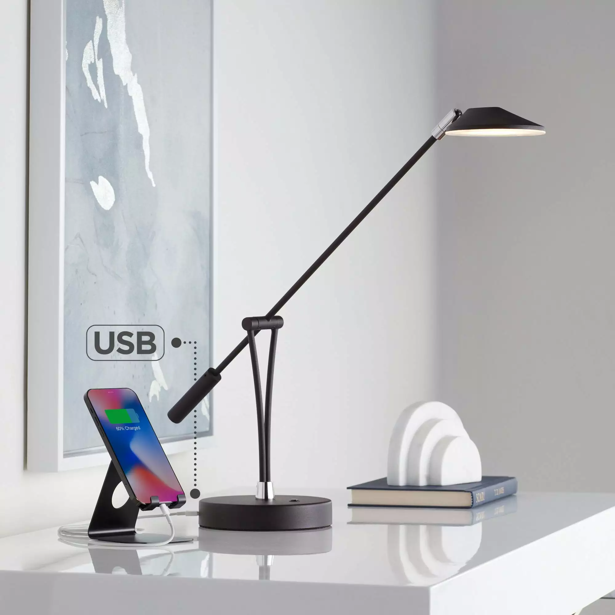 360 Lighting Modern Desk Table Lamp USB Charging Port LED Adjustable Arm Bedroom Office Lamp