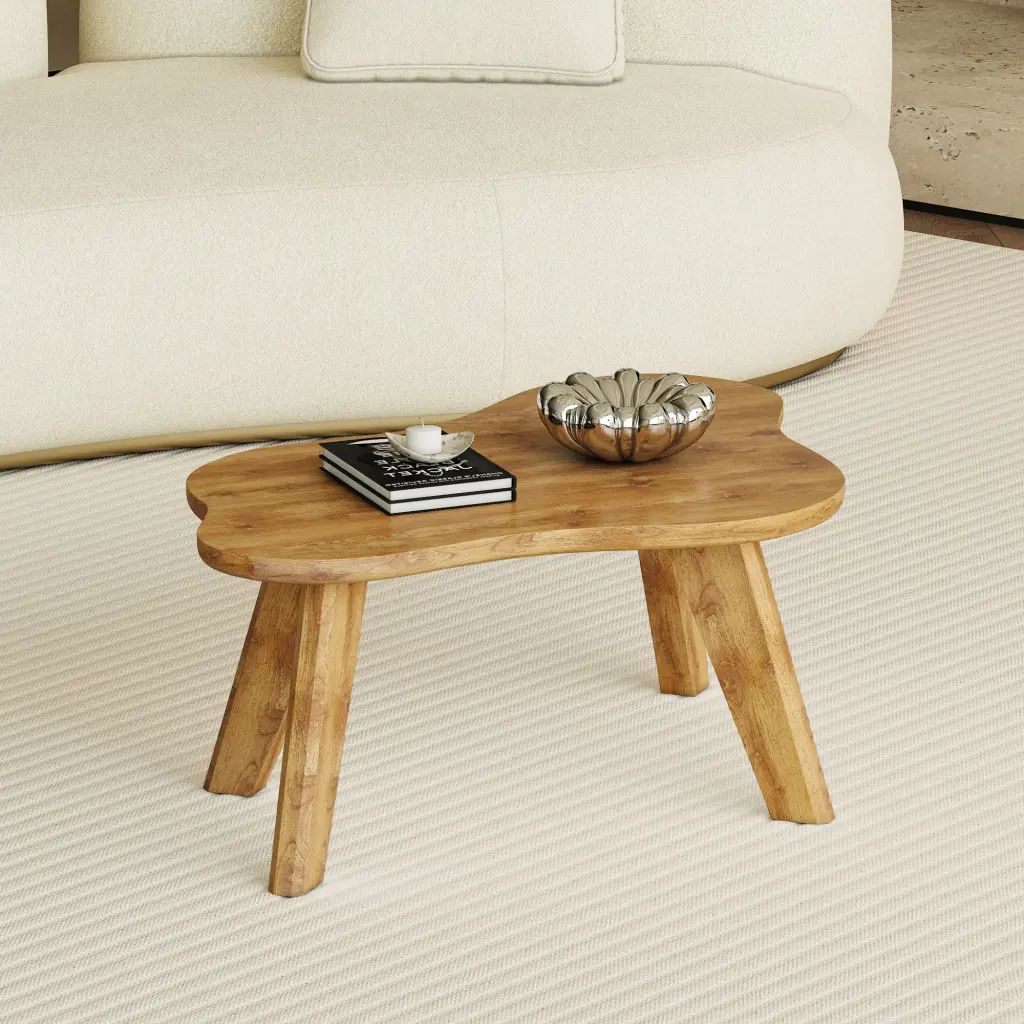 Modern Minimalist Wood Color Table Top Solid Wood Legs, Cloud Influence Desk droom w-1151