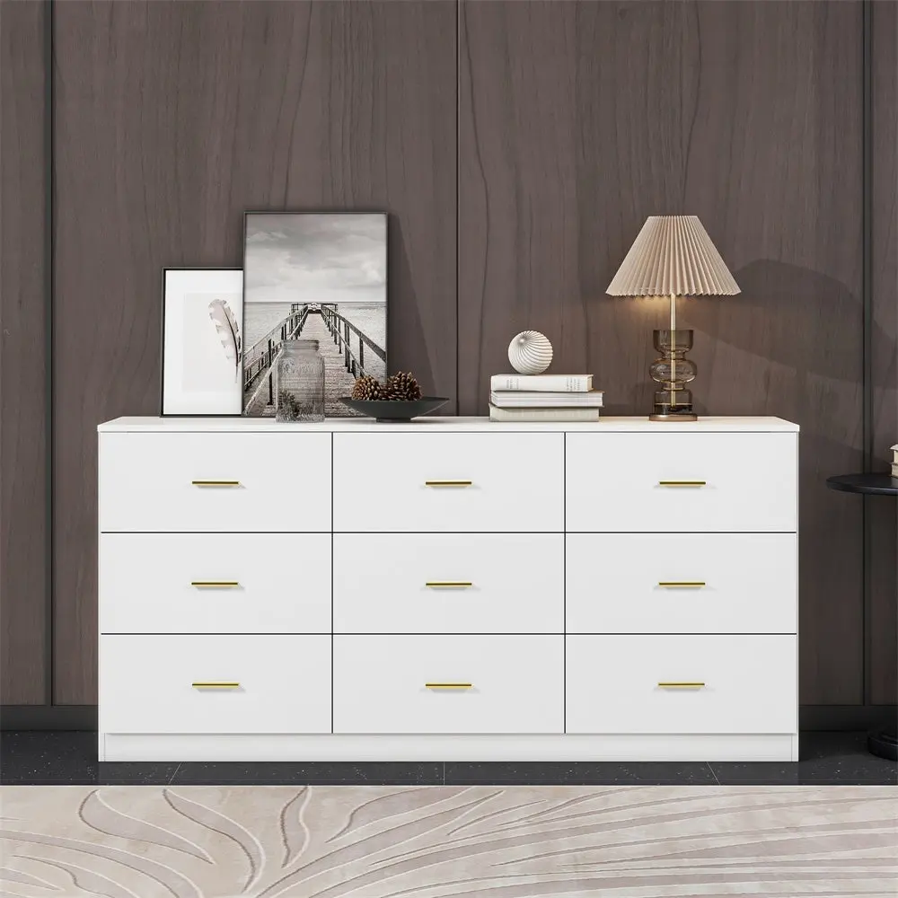 Modern White 9 Drawer Dresser Bedroom Large Storage Wide Chest Drawers rnb