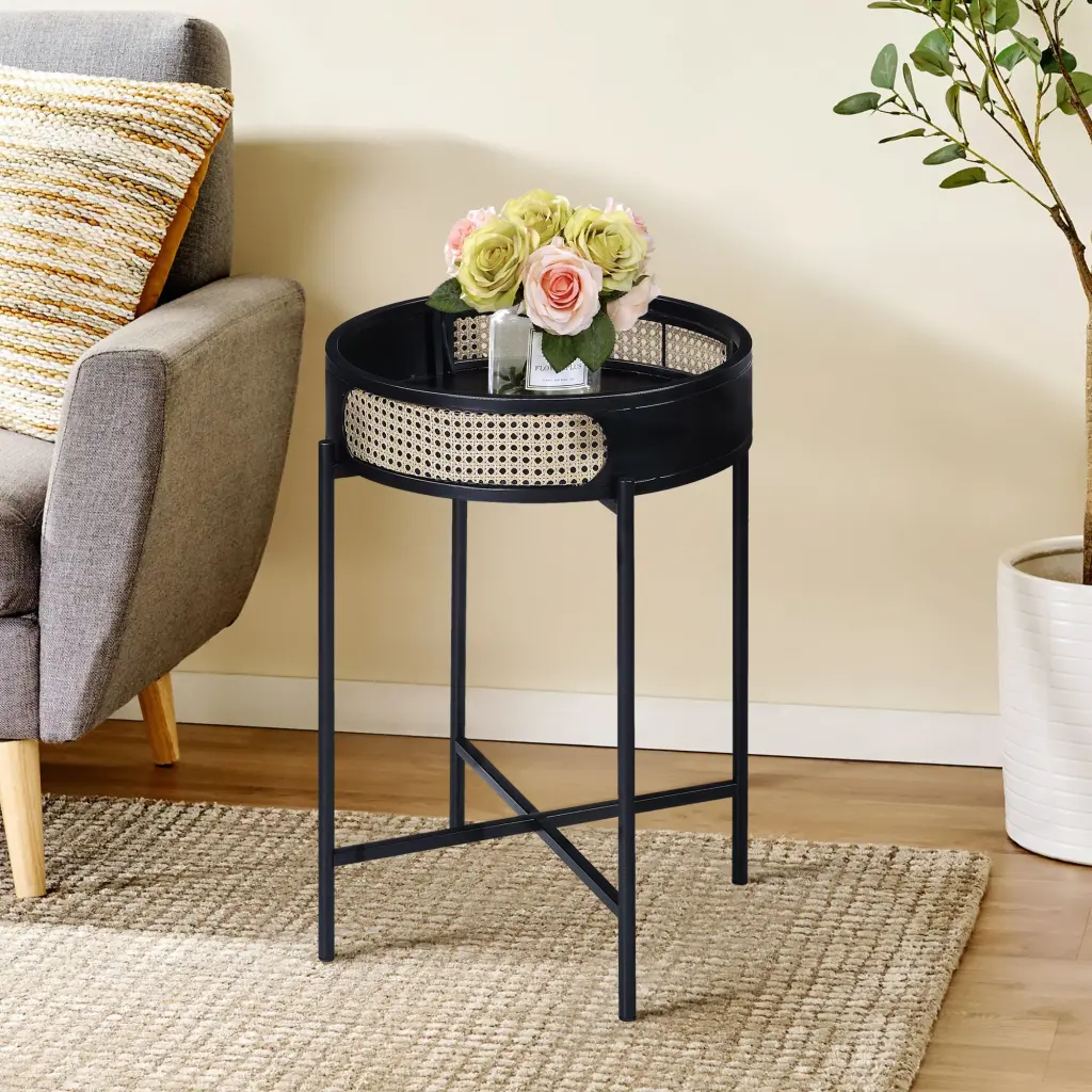 Black End Table Tray Top Black Primary Living Space Modern Round Small Spaces furniture max