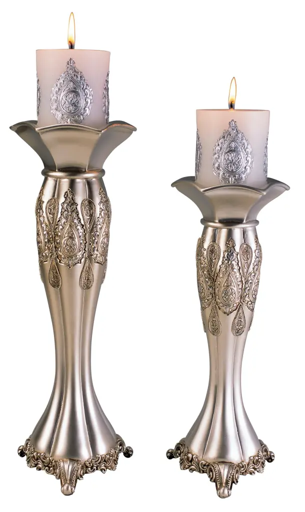 12 And 14 Tall Polyresin Candleholder Silver Royal Design Set 2 california home