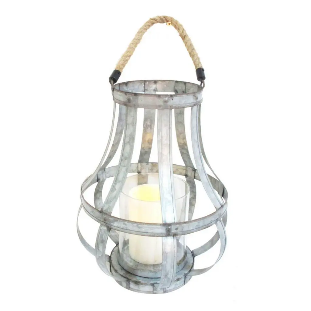 Transitional Metal Candle Holder Rope and Glass Shade Gray royal hampton