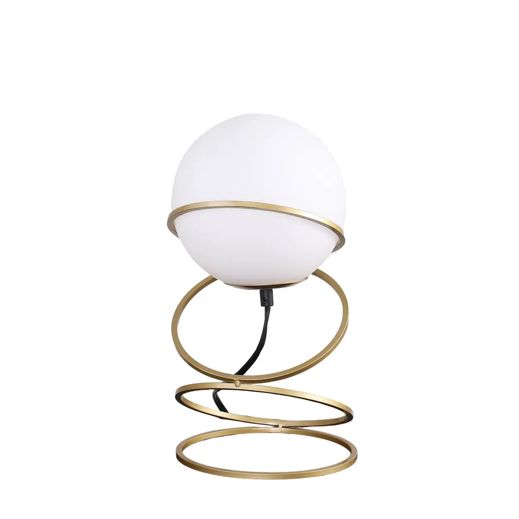 13.5 Inch H Glass Globe Matte Gold Spiral 4 Ring Metal Stand Table Lamp california home