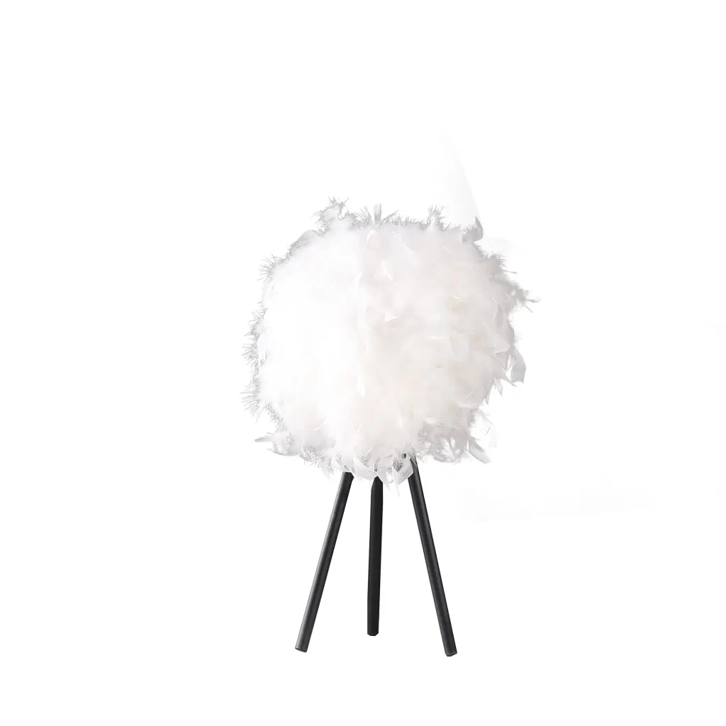20.5 Inch Pure White Feather Shade Tripod Modern Metal Table Lamp Bedroom Living Room california home