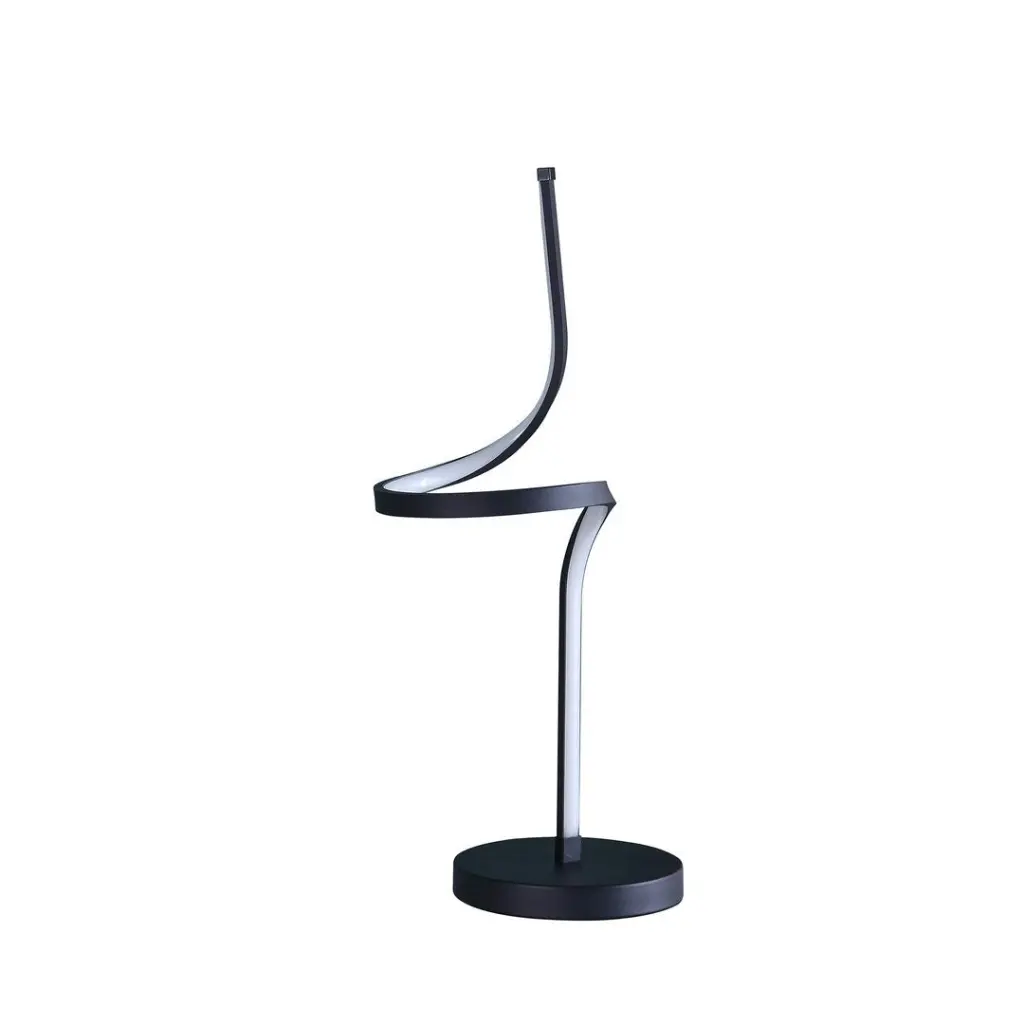 22 Inch LED Apollo Spiral Curved Tube Modern Table Lamp Matte Black Metal california home