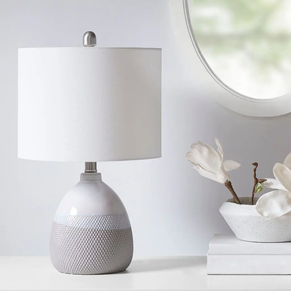 Driggs Ceramic Textured Table Lamp Grey Cotton Shade jla
