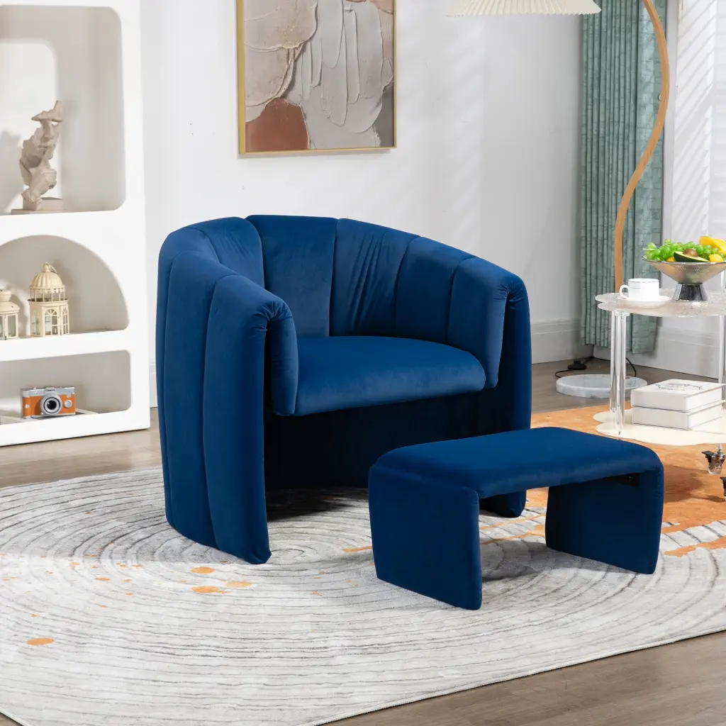 Coolmore Accent Chair Ottoman, Mid Century Modern Barrel Chair Upholstered coolmore w-395