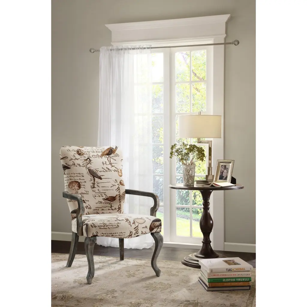 Accent Chair Ivory Multi Polyester Upholstered Lounge Chair Living Room jla