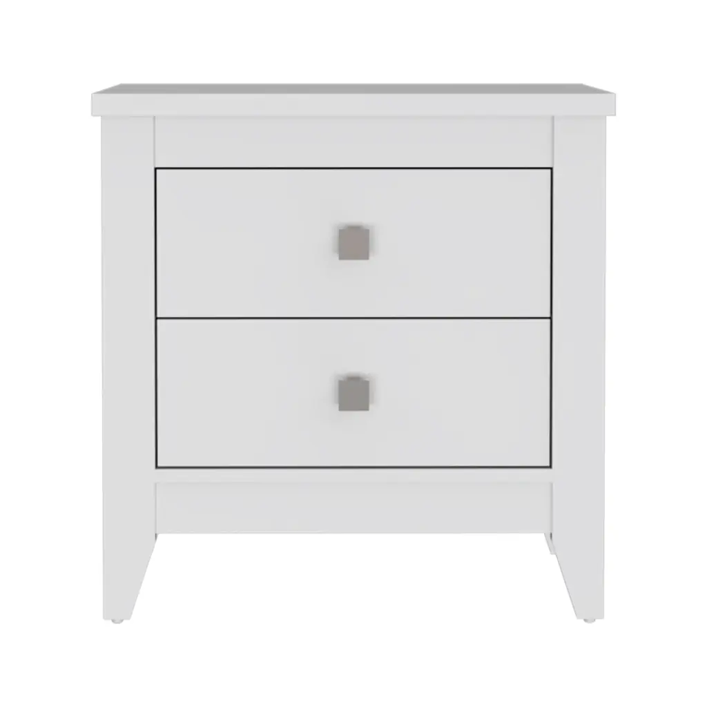 Breeze Four Legged Modern Bedroom Nightstand Two Drawers White Finish fm furniture