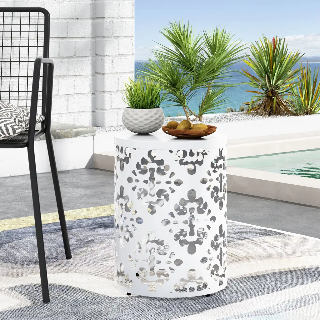 Metal End Table Large White Iron Side Table Living Room nh-gardenpara