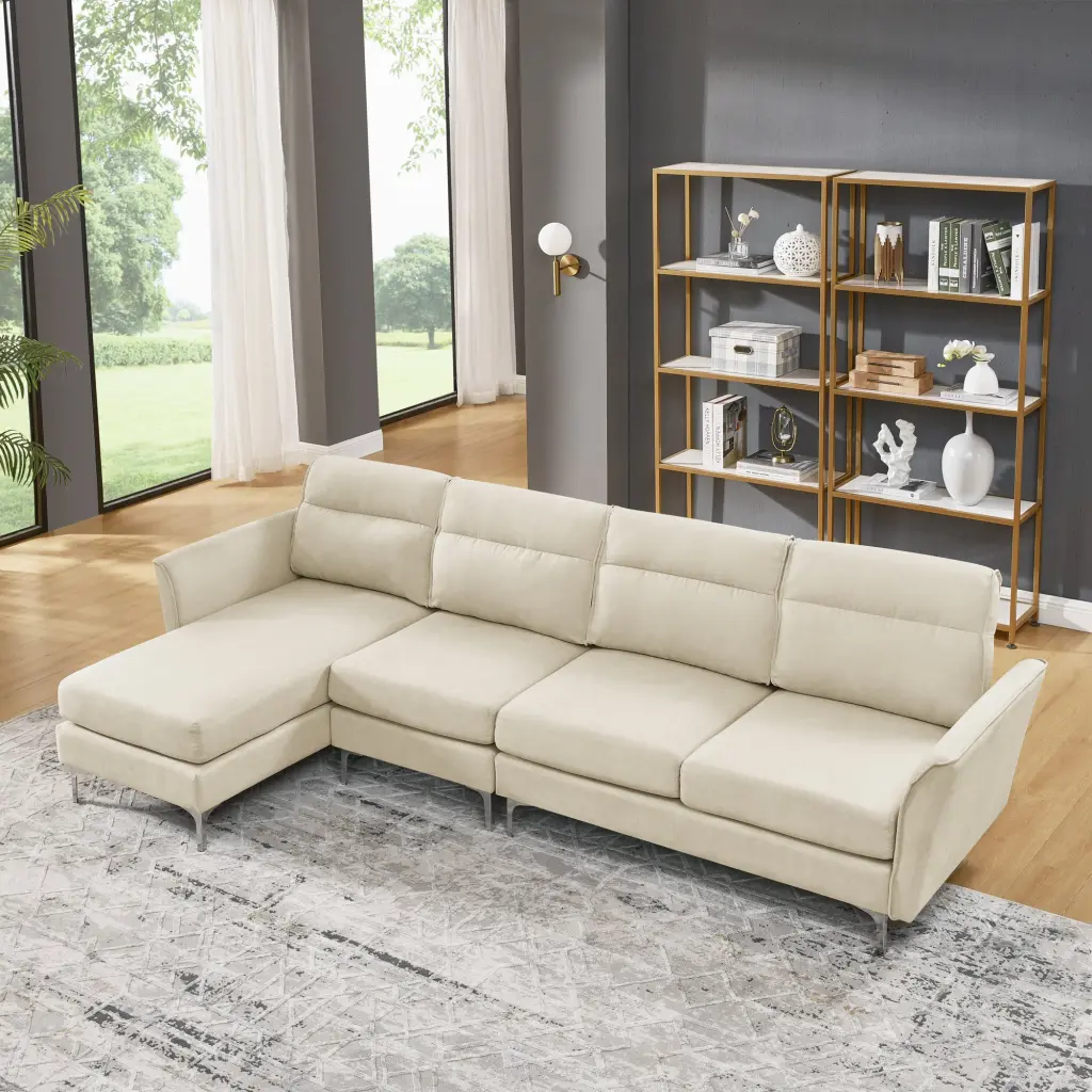 Modern 3 Seater Sofa Stainless Steel Trim and Metal Legs Couch chuangyuan smart home