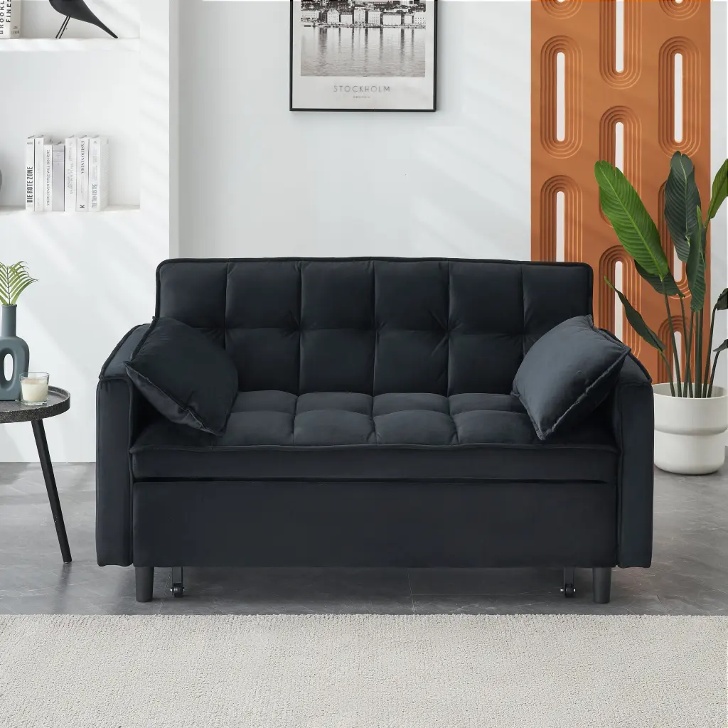 55 Inches Black Modern Velvet Sofa, Seating Sofa Backrest, Soft Armrests ylf fff