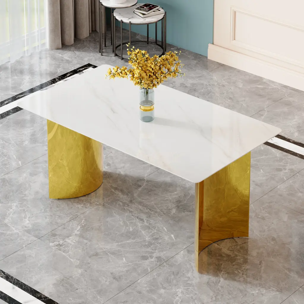 Modern Minimalist Dining Table White Imitation Marble Glass Sticker Top droom w-1151