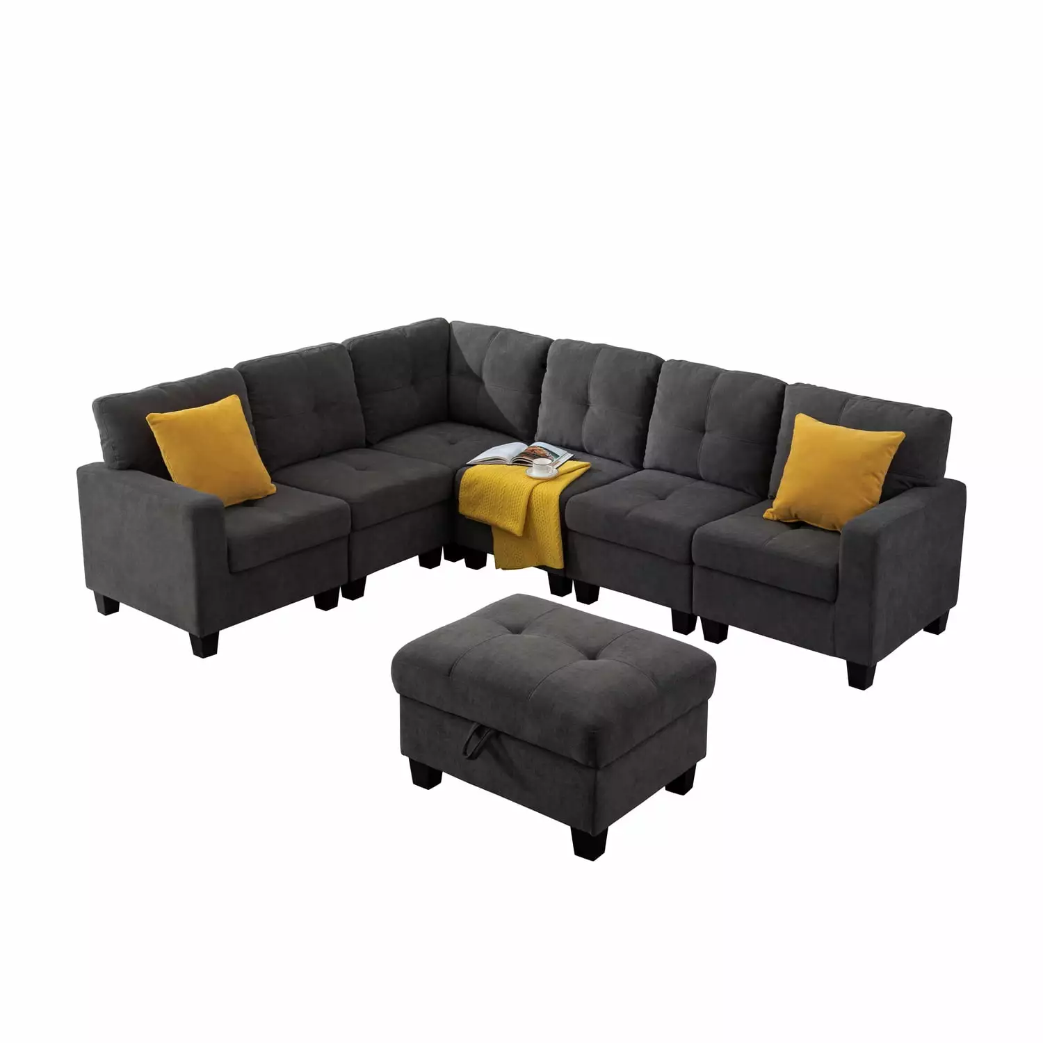 Alexent Modular 7Pc Sectional Sofa Contemporary Couch Ottoman Dark Gray Living Room