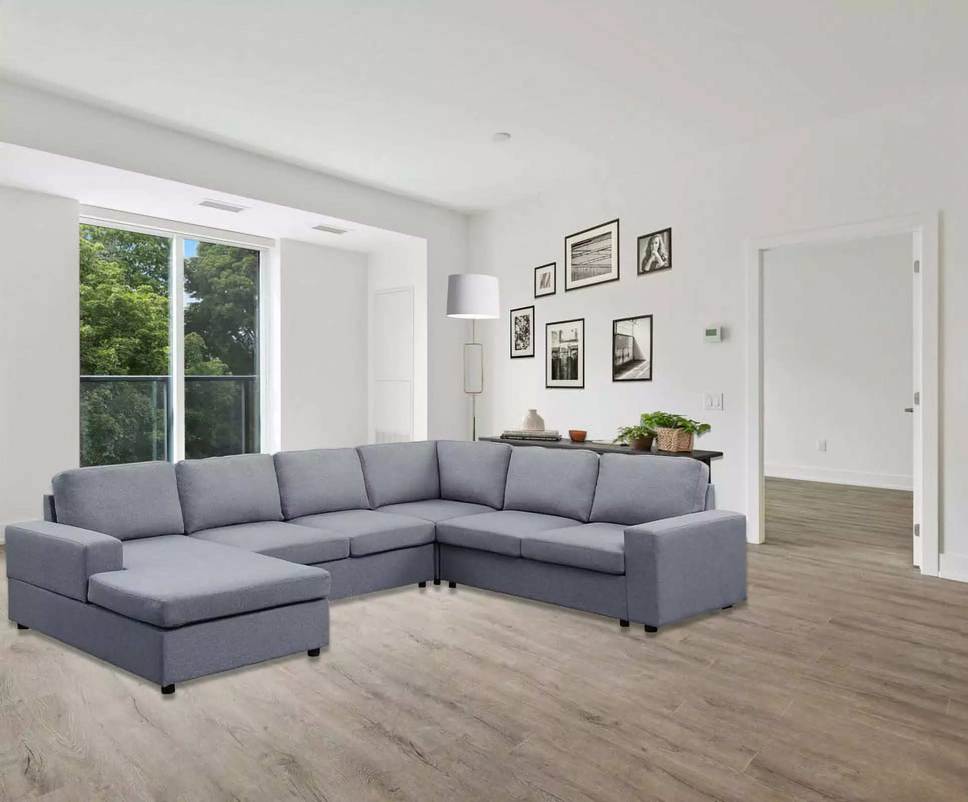 DeeHome Dakota 120.5 Light Gray Linen 6 Seat Reversible Modular Sectional Sofa Chaise