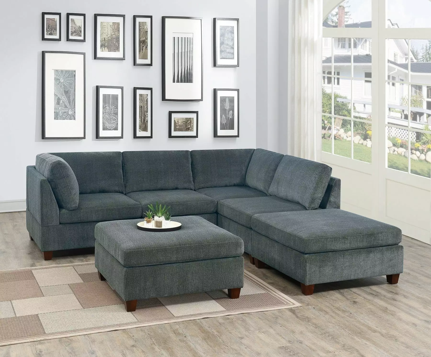 Verma Grey Chenille Modular Sectional 6pc Set Ottomans Living Room Go Green Woods