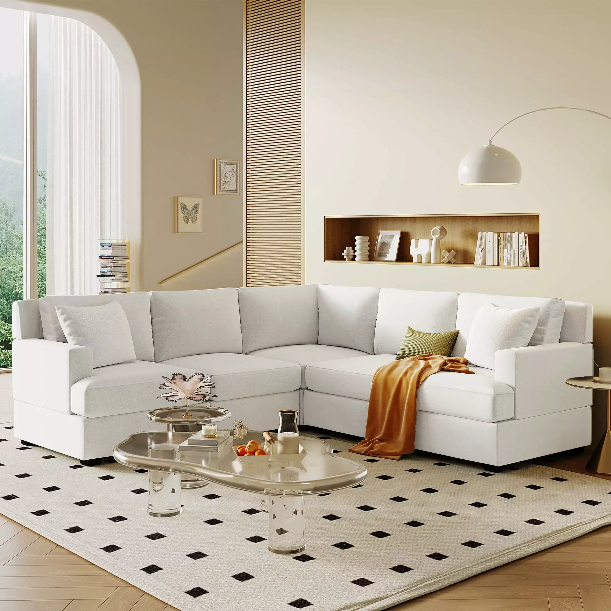 U_Style Sectional Modular Sofa 2 Tossing Cushions and Solid Frame - Perfect Living Room Jamini
