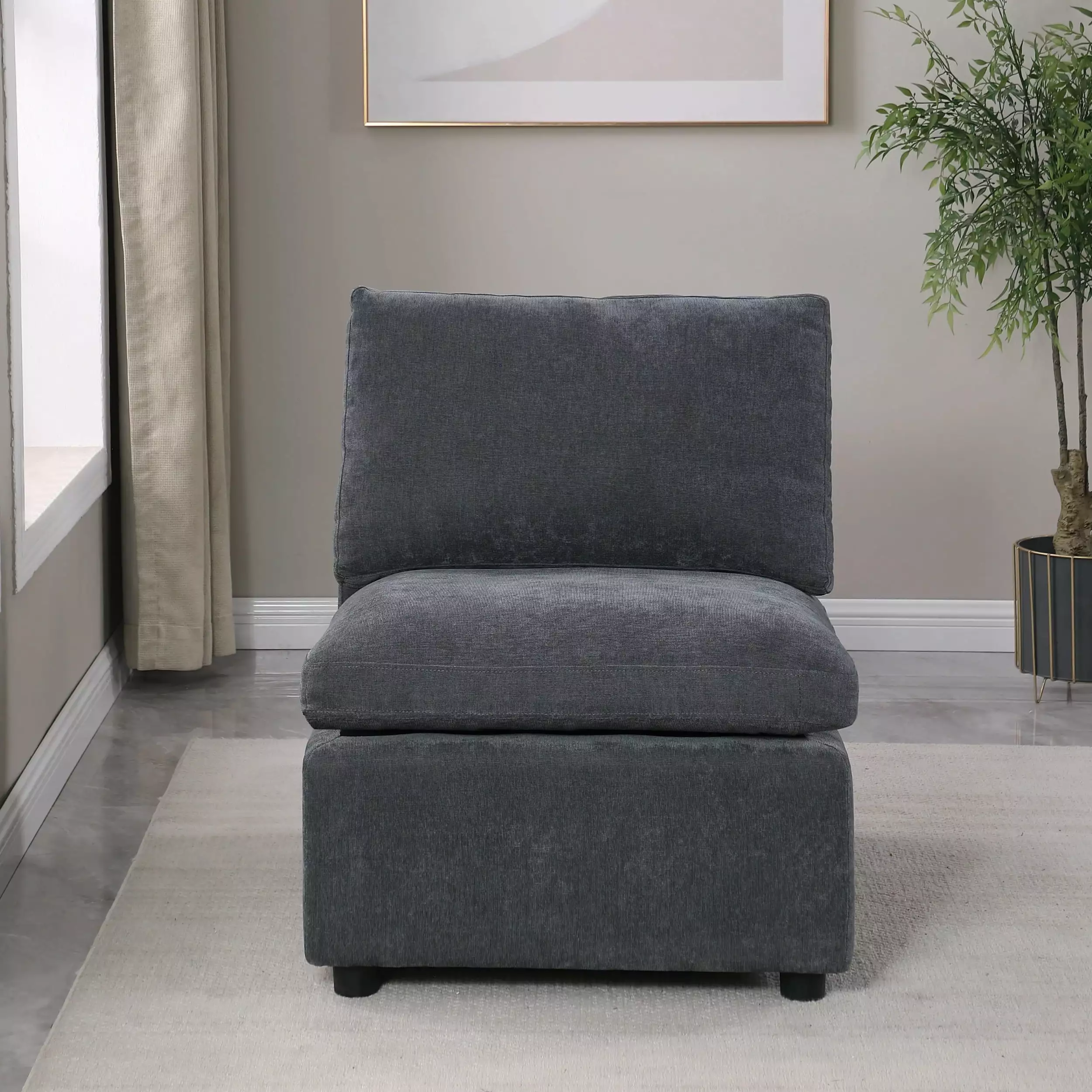 Modern Upholstered Middle Module Modular Sectional Sofa Chenille Grey