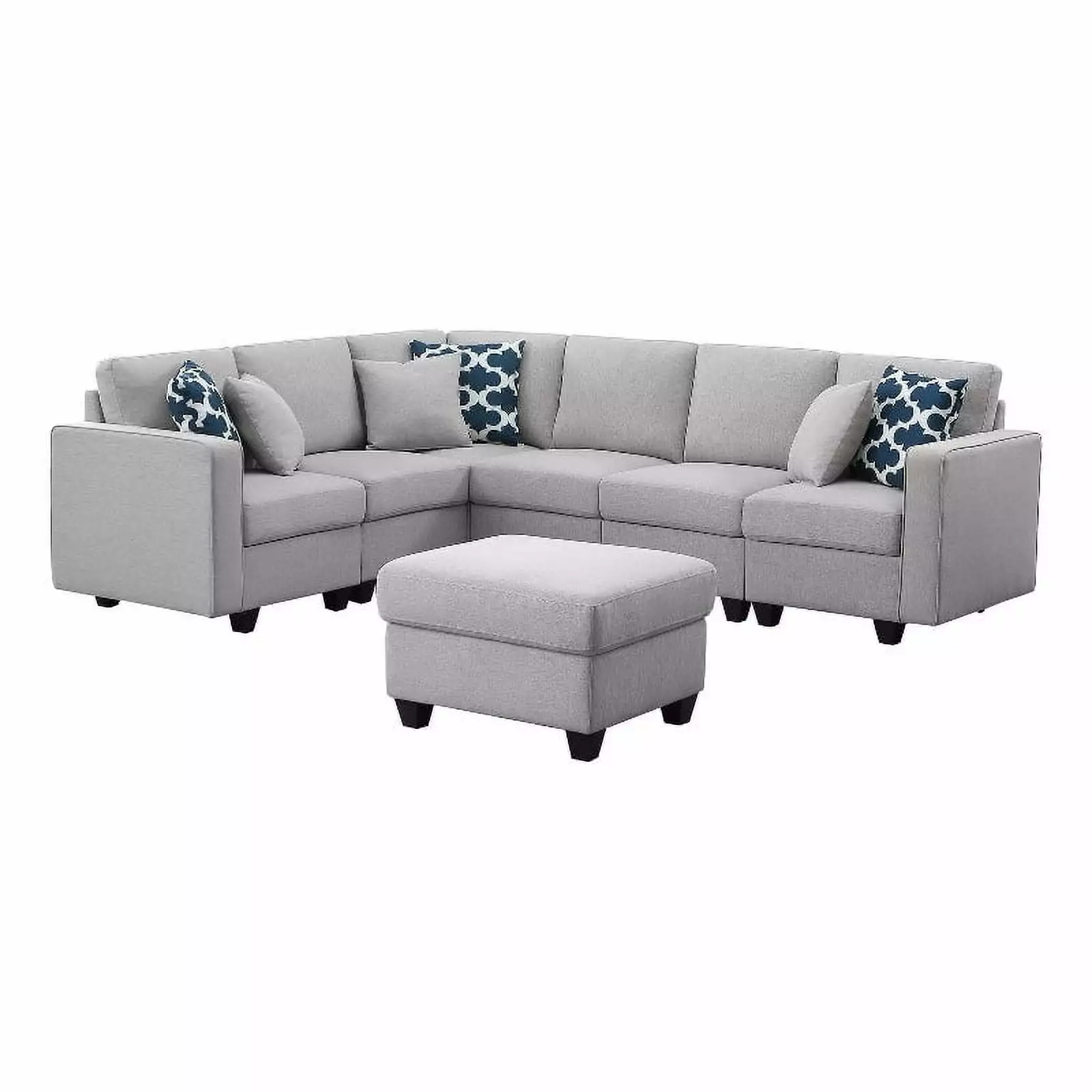 Pemberly Row 6 Seat Reversible Modular Sectional Sofa Ottoman - Light Gray Comfort