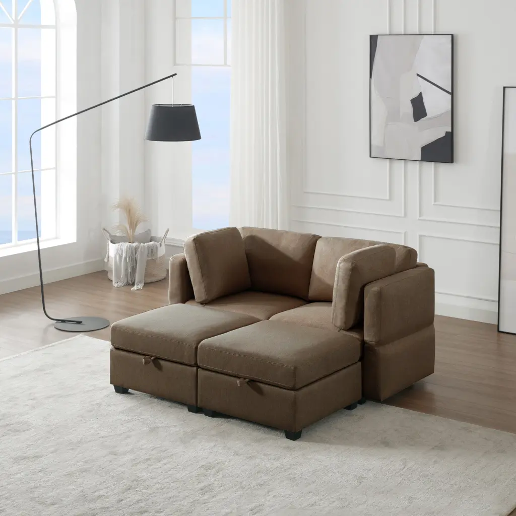 Modular Sectional 2 Seater Sofa 2 Ottomans Sleeper Sofa Bed ui furniture