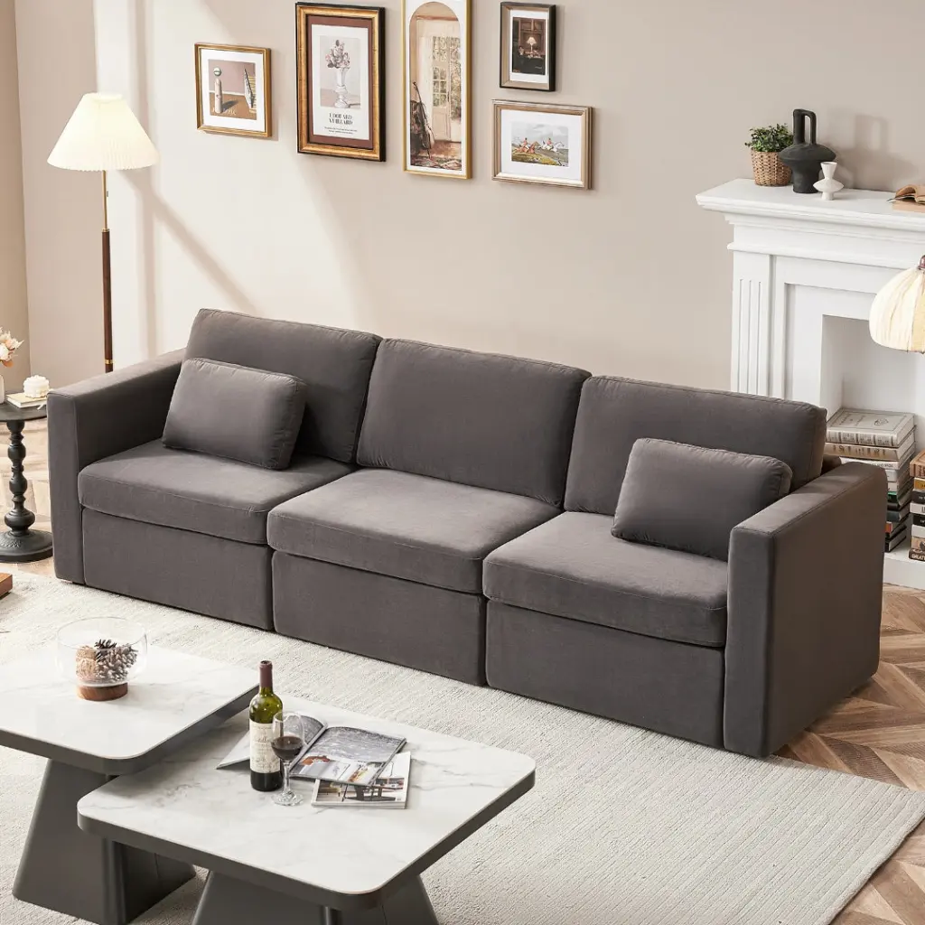 Modern Velvet Modular Sectional Sofa Convertible Sofa Set Pillows yiwei