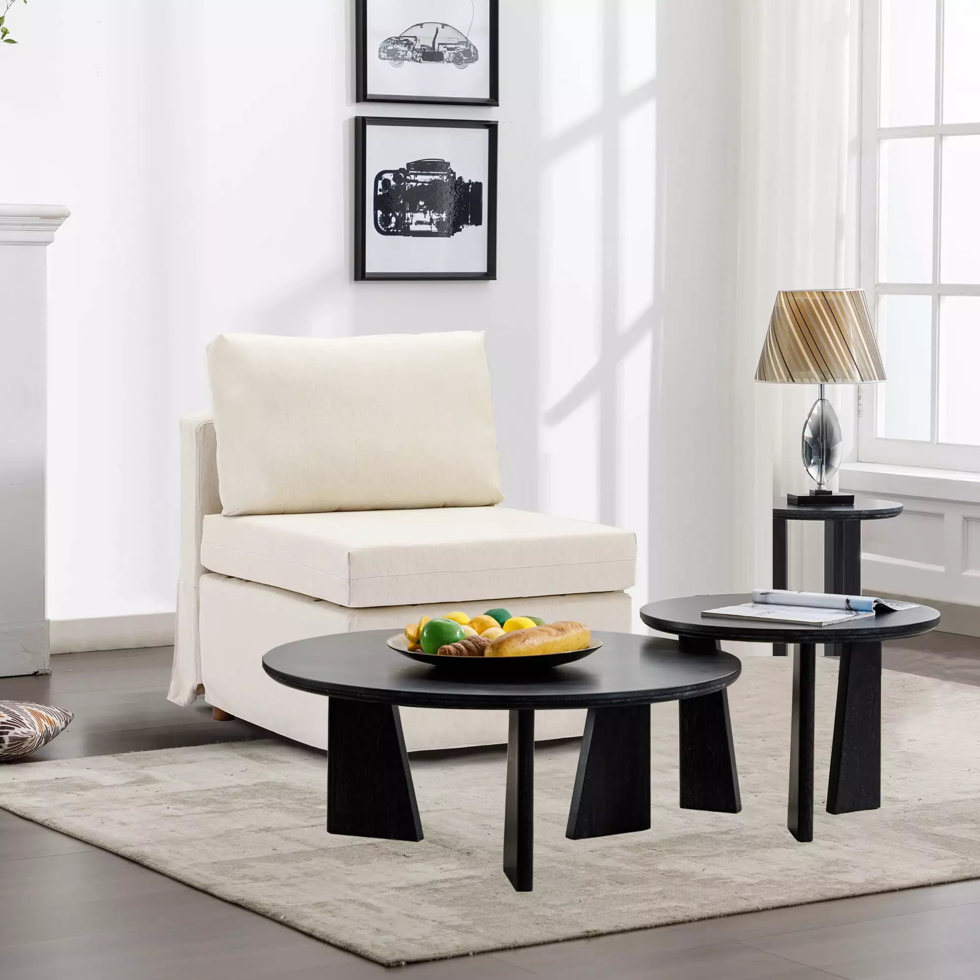 CoSoTower Modern Fabric Linen Modular Sofa Middle Module Armless Chair Removable Washable Cream Cushion Covers