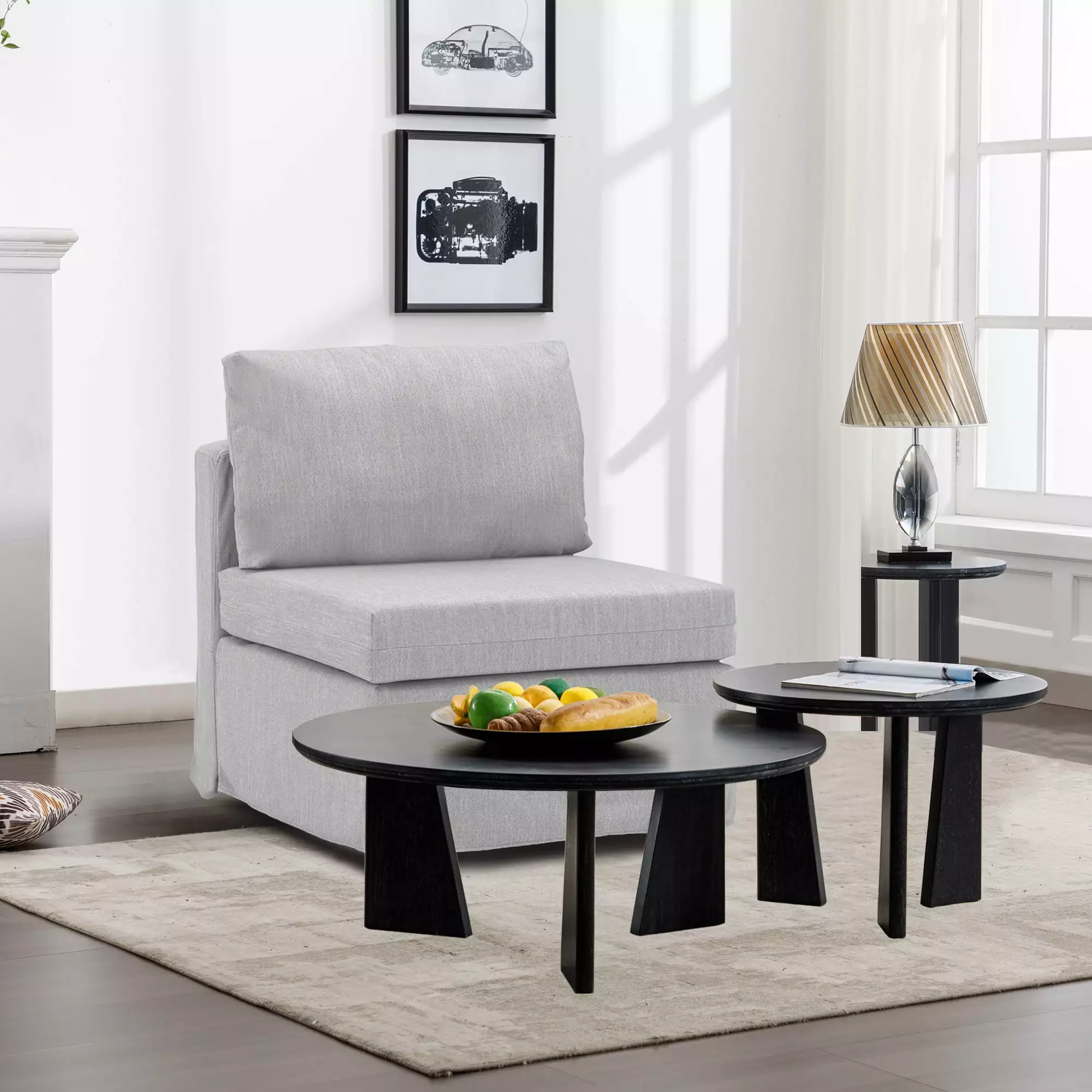Modern Fabric Linen Modular Sofa Middle Module Armless Chair Removable Washable Light Grey Cushion Covers GUTALOR