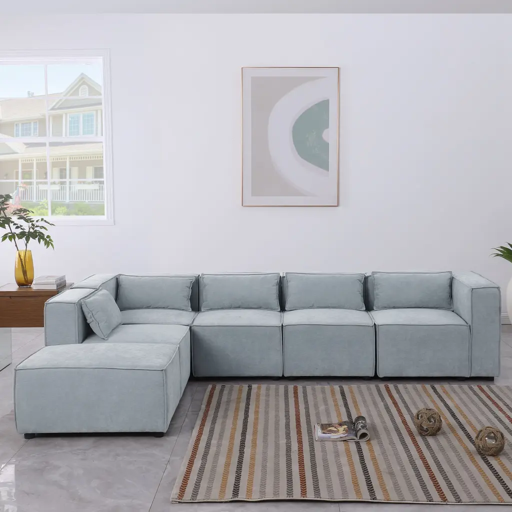 Modular Sofa Grayish Blue Chenille Fabric Effortless Grand Comfortable Seat homarni furnishings inc.---w1099