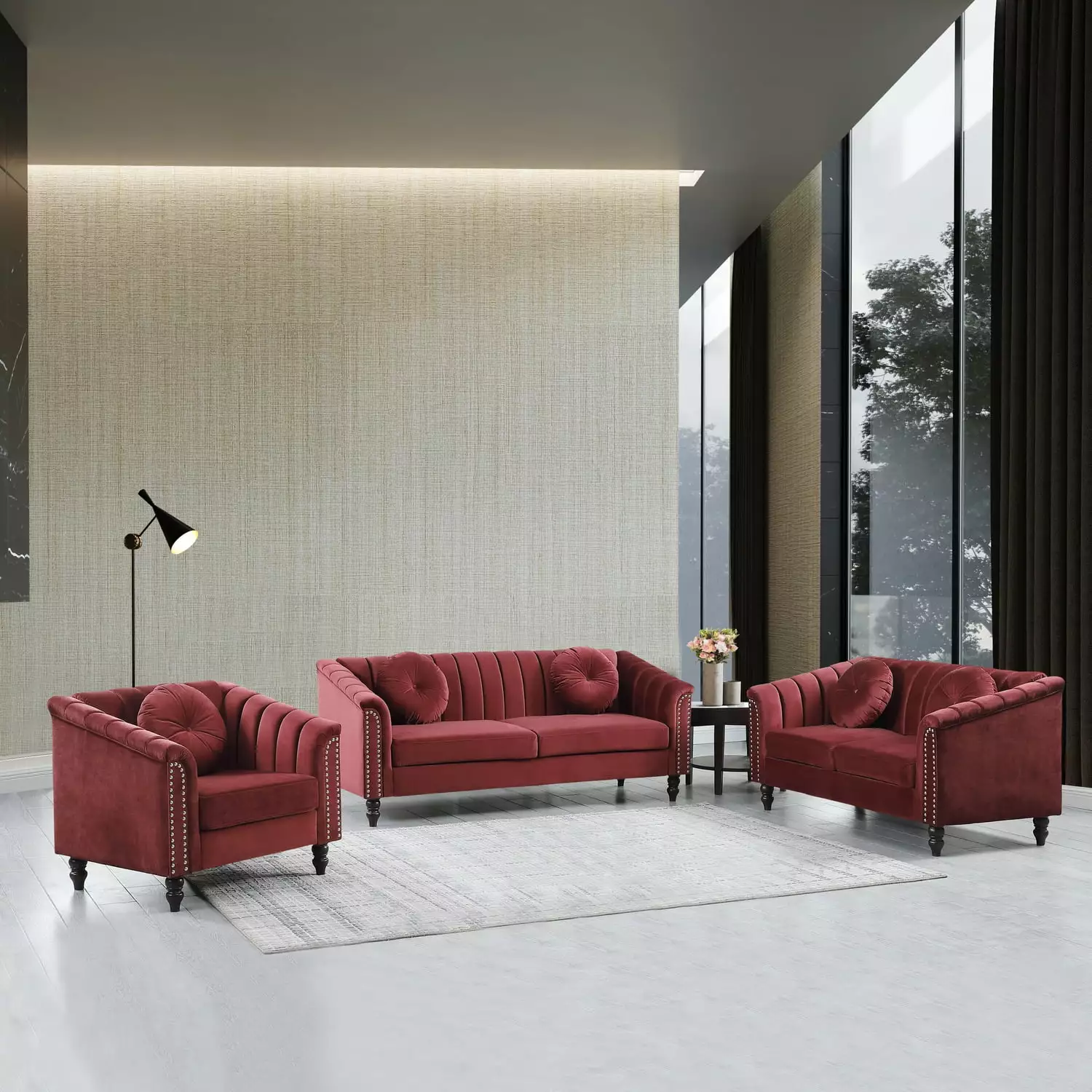 Maykoosh Retro Relaxation 3-Piece Modular Sectional Sofa Set Microfiber Couch