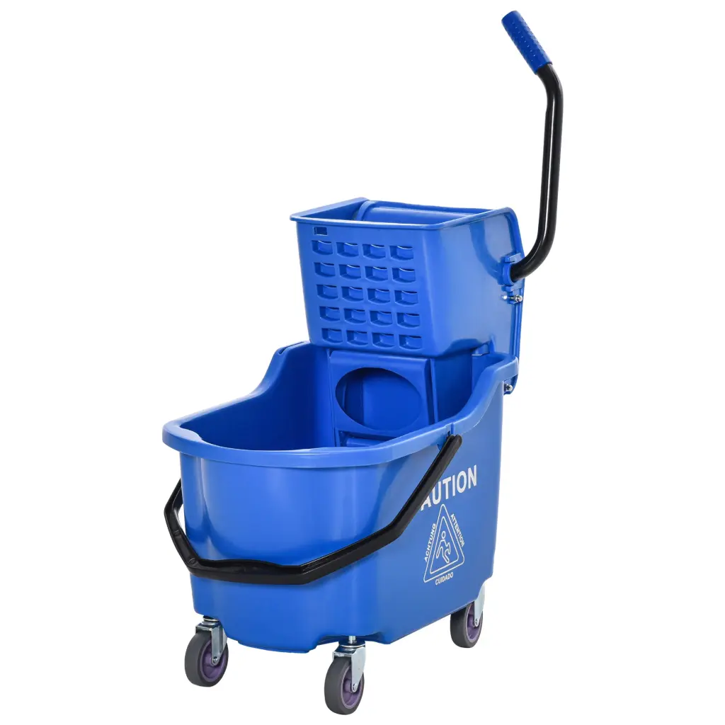 Homcom Mop Bucket Cart Side Press Wringer Metal Handle 34 Quart Capacity aosom business