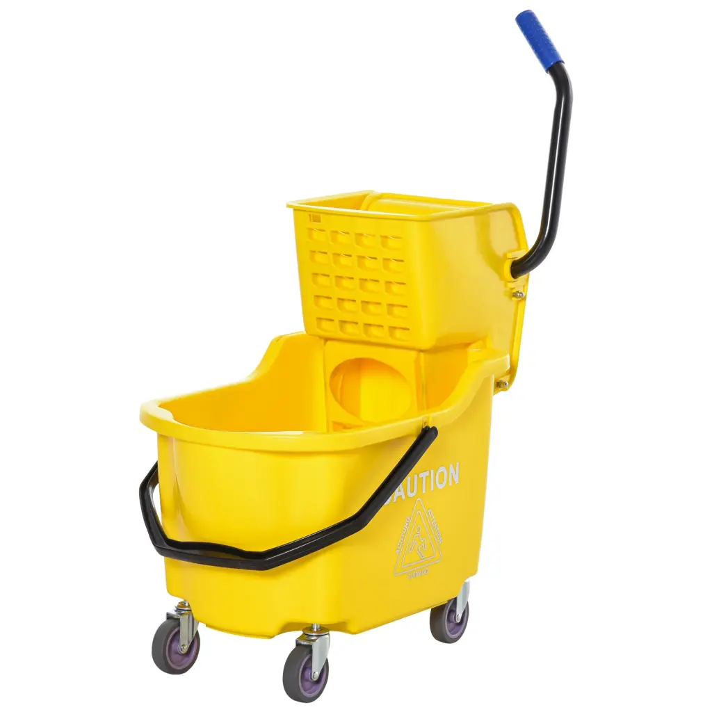 Homcom Mop Bucket Cart Side Press Wringer Metal Handle And 34 Quart Capacity aosom business