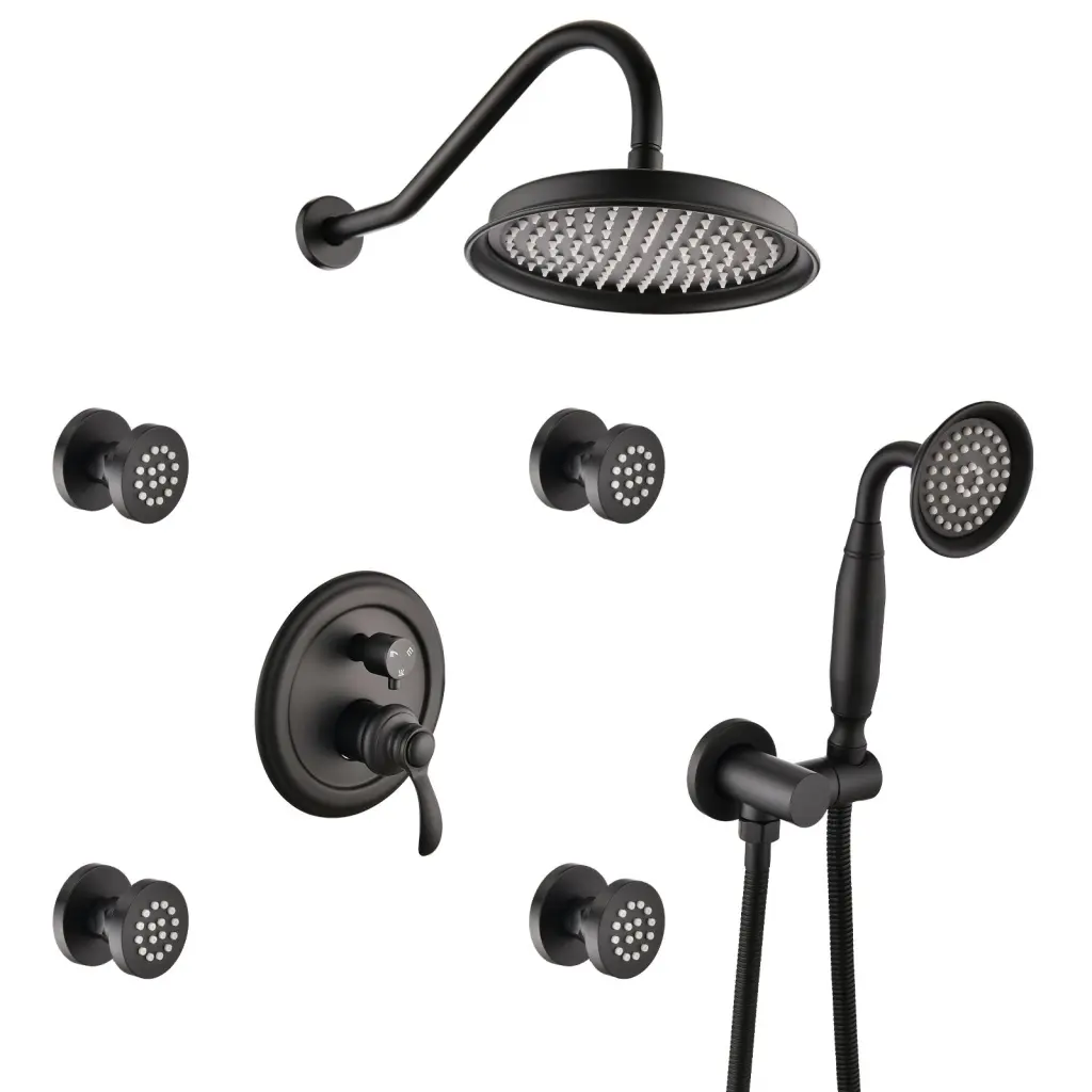 Matte Black Shower System Handheld And 4 Body Sprays Modern Design bathininc