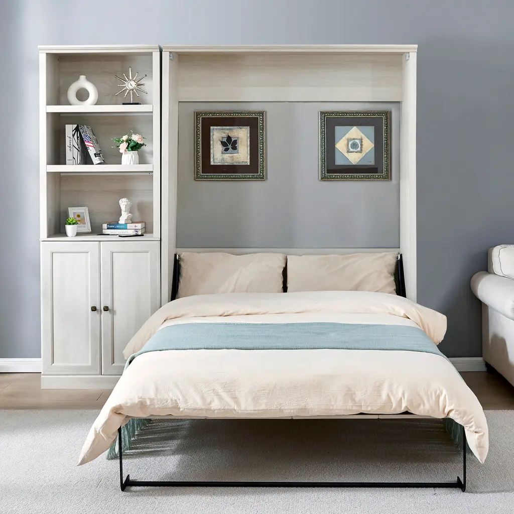Full Size Half Self Close Open Murphy Bed 1 Side Cabinet Storage bed best