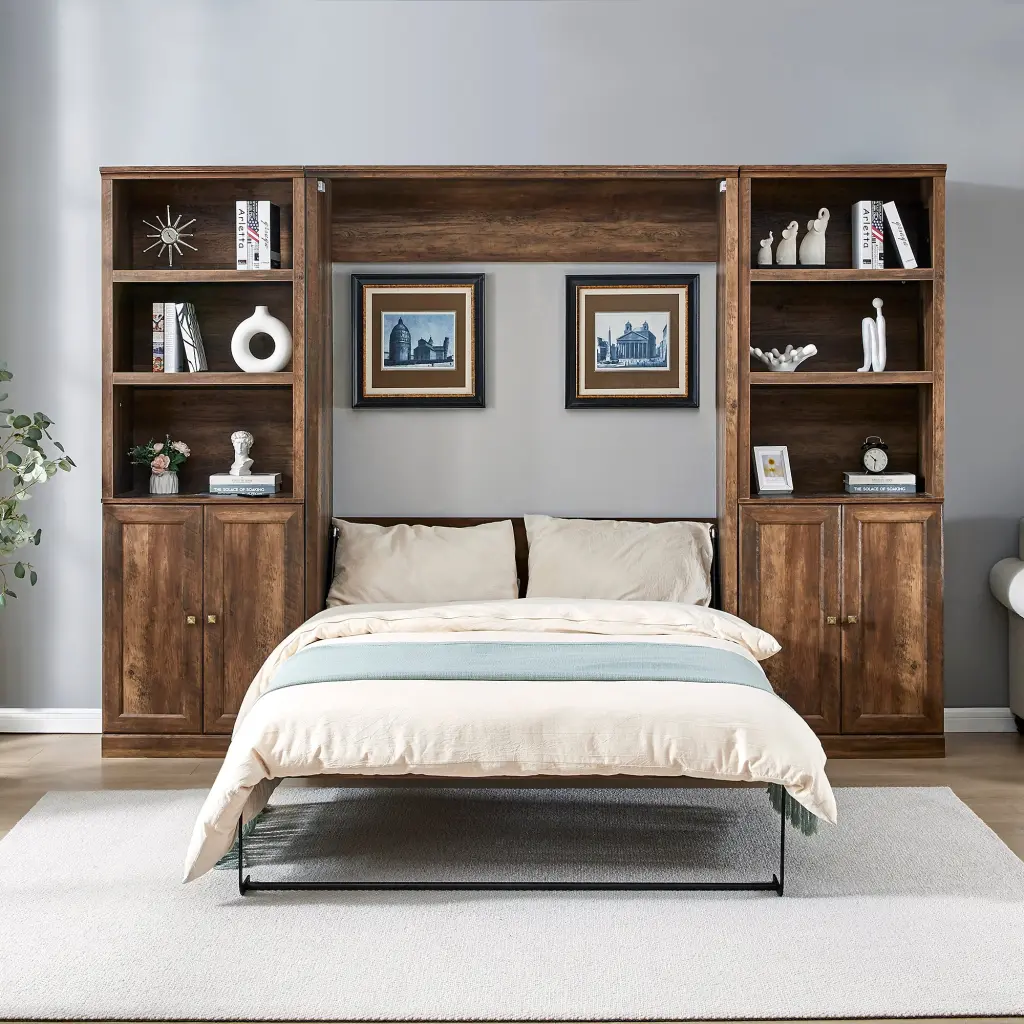 Full Size Half Self Close and Open Murphy Bed 2 Side Cabinet Storage bed best