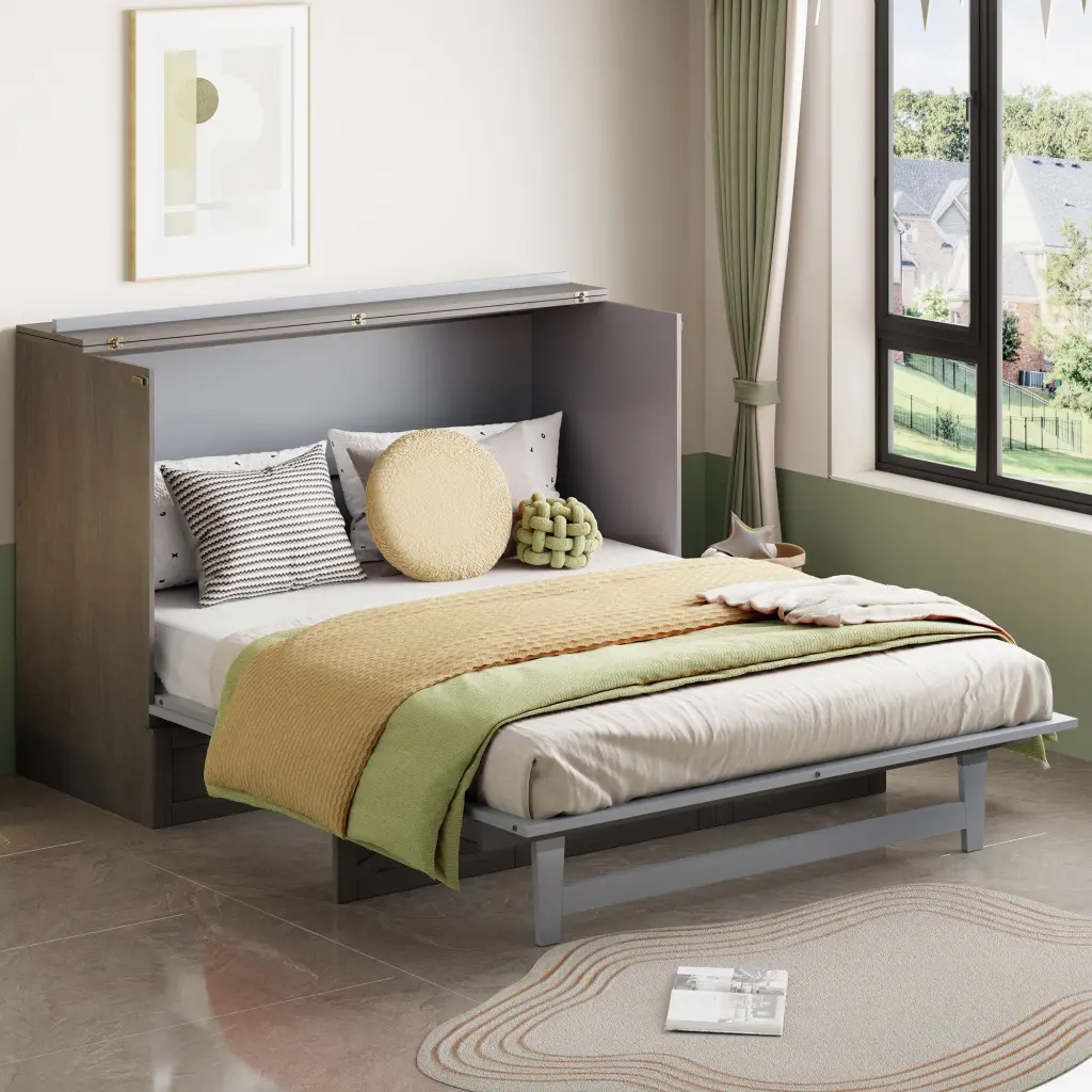 Full Size Murphy Bed Large Drawers Brushed Gray Full Gray Plywood lucky furniture