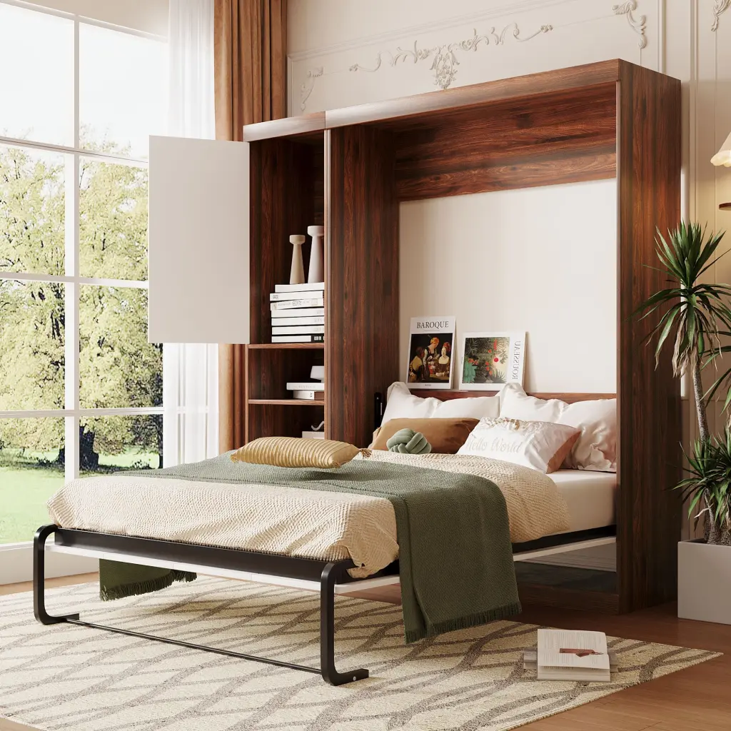 Full Size Murphy Bed Wall Bed Cabinet White Solid Wood Space Saver lucky furniture