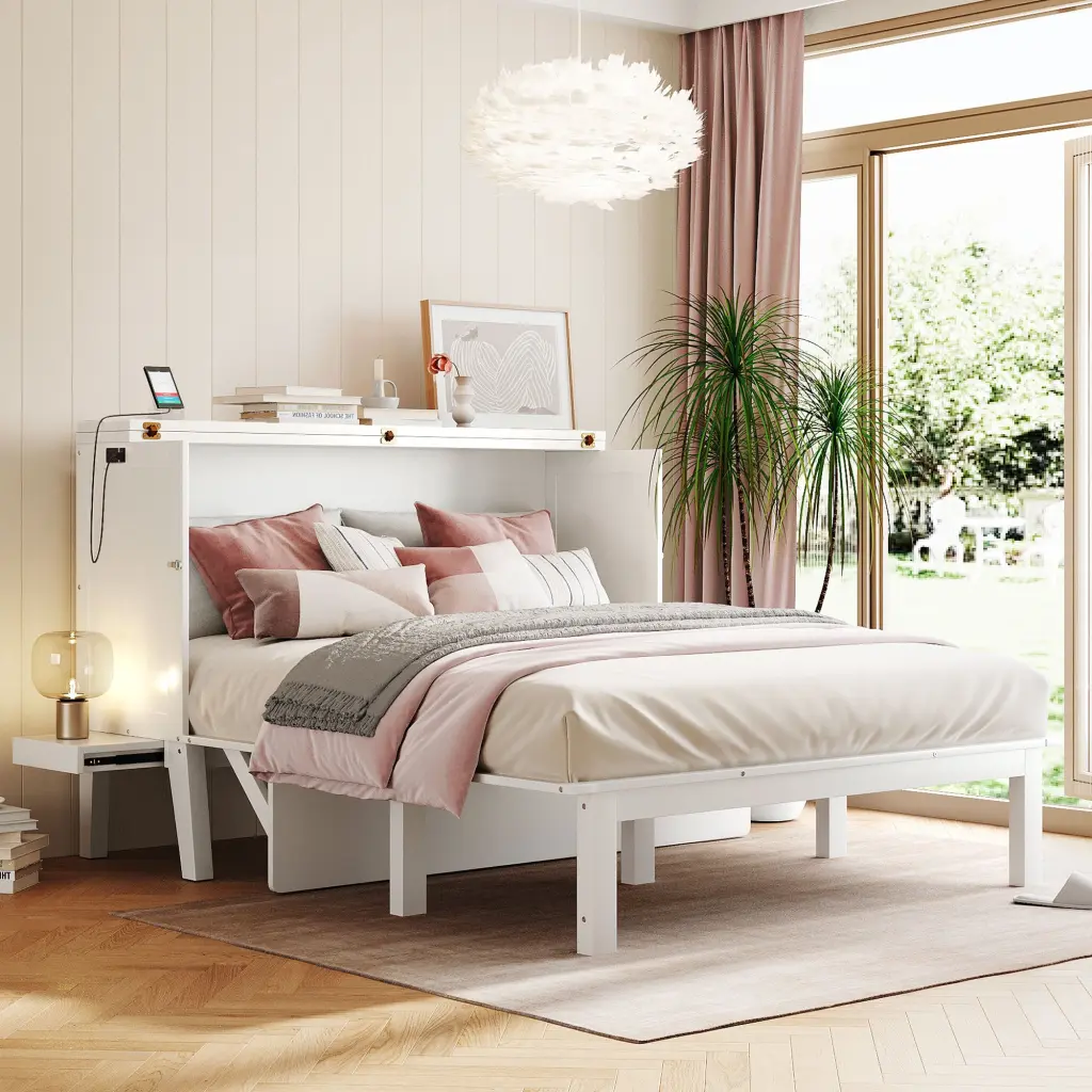 Queen Size Murphy Bed USB Port And Removable Shelves On Each Side lucky furniture