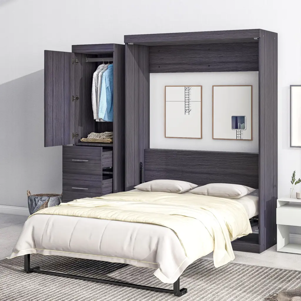 Full Size Murphy Bed Wardrobe and Drawers Storage Bed Foldable wm store