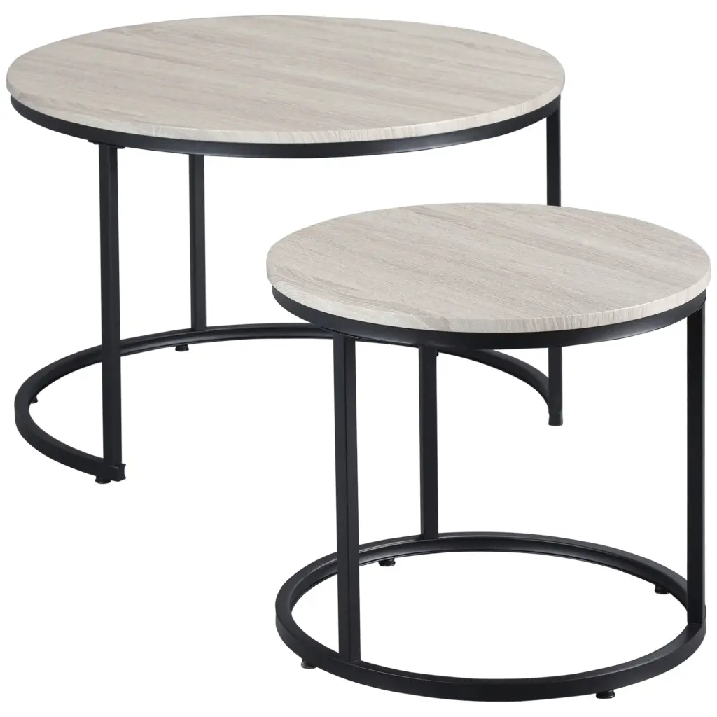 Homcom Round Nesting Tables Set 2 Stacking Coffee Table Set M aosom business