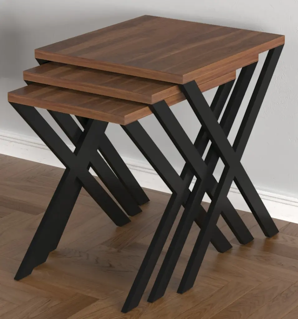 Kira Nesting Table Set 3 Metal Legs and Walnut Wood Base furnia