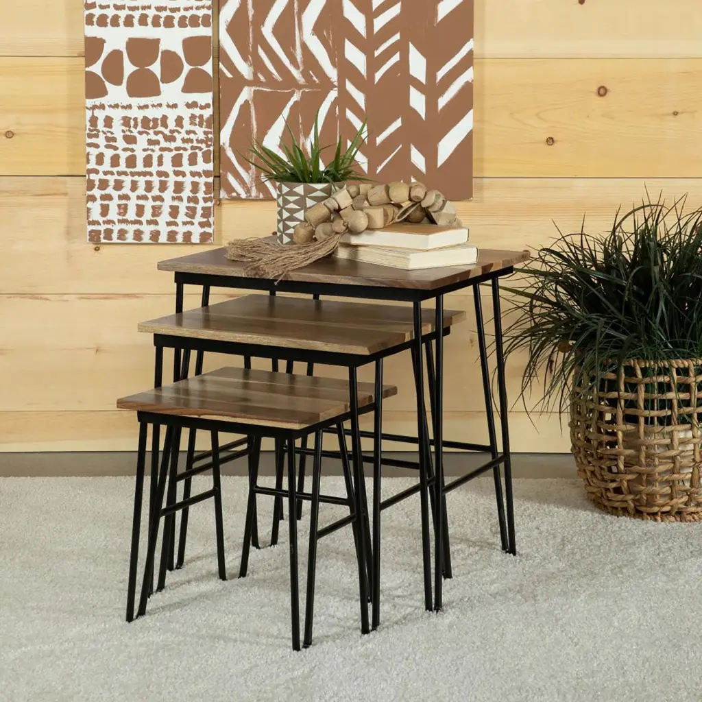 Natural and Black 3 Piece Nesting Table Set Hairpin Legs furniture max