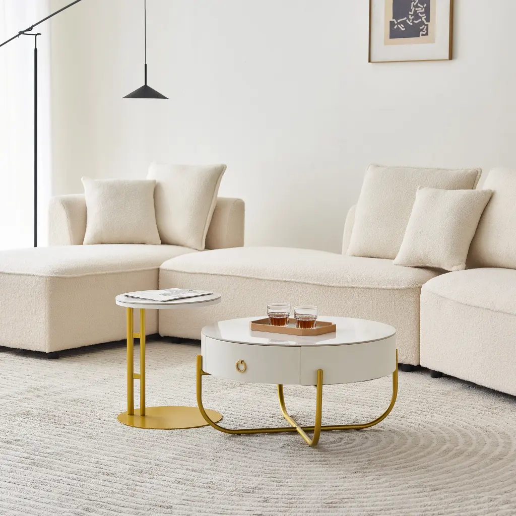 Modern Marble Nesting Table Round Coffee Table Set 2 End Tables modasi