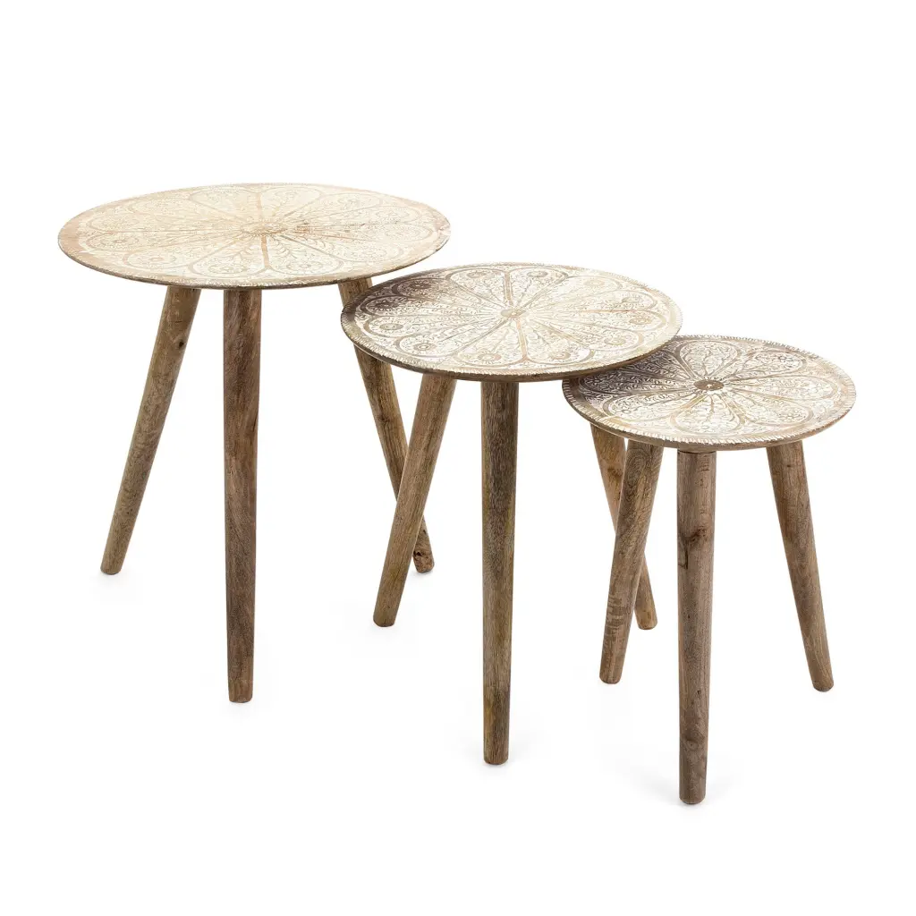 25, 22, 19 Inch 3 Piece Nesting Tables Mango Wood Splayed Legs royal hampton