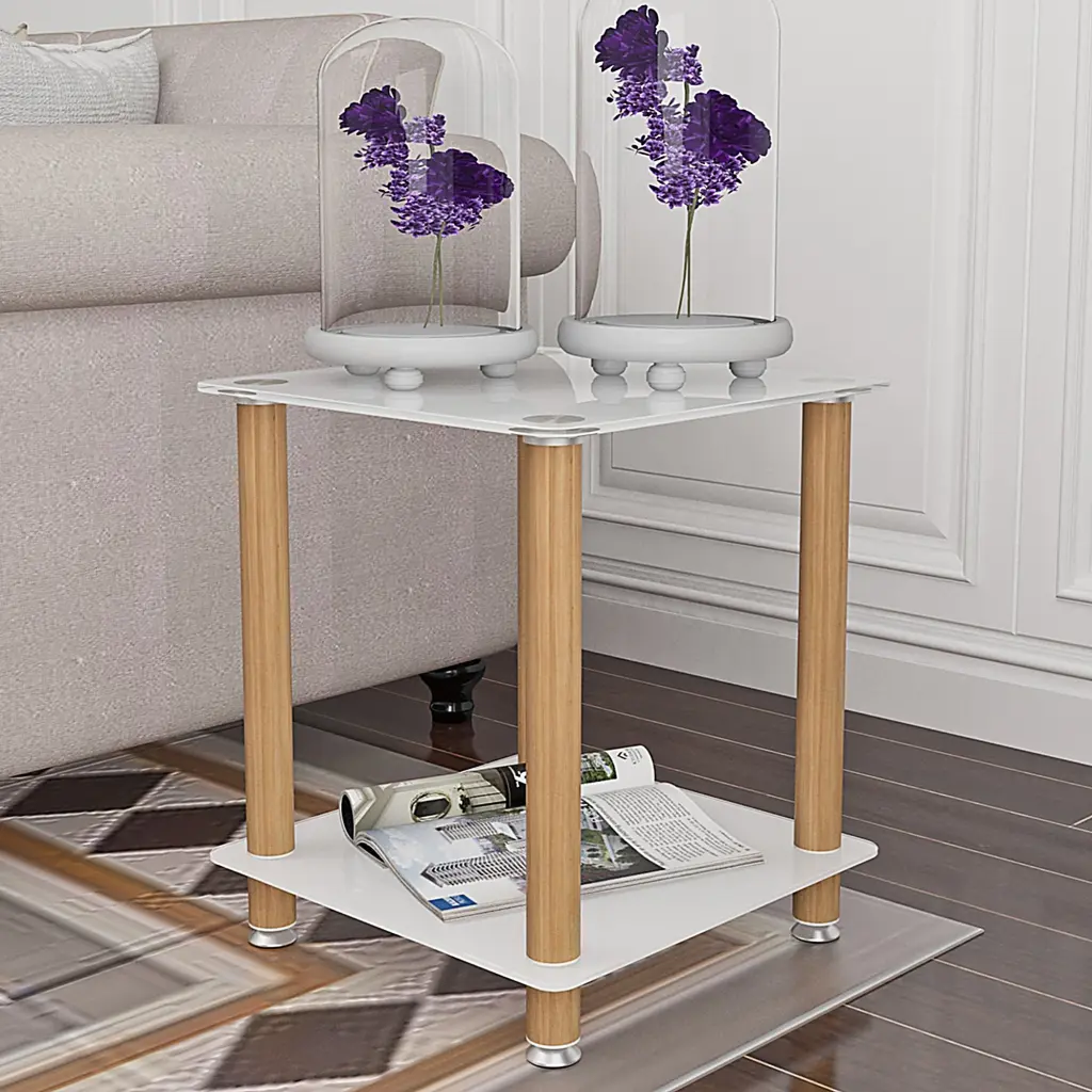 White Oak Side Table 2 Tier Modern Night Stand Bedroom jws-w241