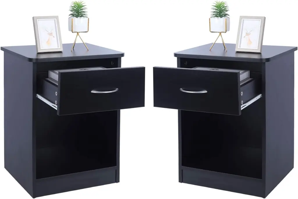 2 Pcs Lack Nightstand Drawers Bedroom Side Tables Black ronghao